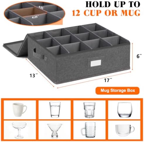 popoly Mug Storage Box with Dividers, Hard Top Coffee Cup Storage - Image 2