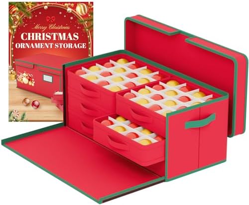 FUHSY Christmas Ornament Storage Box 96-3" Slots Adjustable Dividers Ornament Storage Container Ornament Organizer with Trays Stackable Christmas Storage Bins with Lids Holiday Ornament Boxes by FUHSY