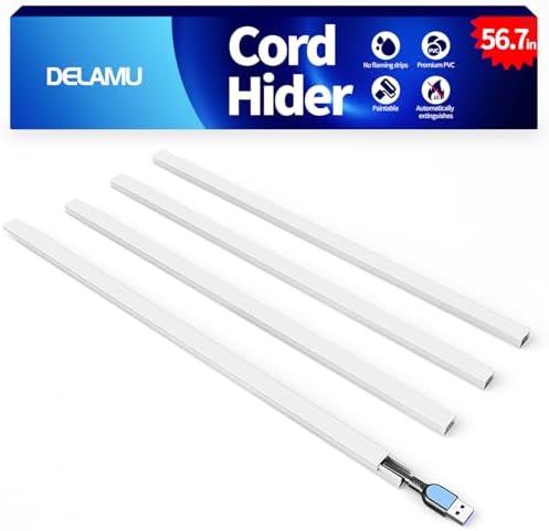 Delamu 56.7in Cord Hider, Cord Covers for Mini Wire on Wall, Paintable Cable Hider Wire Covers for Cords, Self-Adhesive Cable Cover Management, Easy Set-up Wires Hiders for TV, W0.55 H0.4in, White by DELAMU