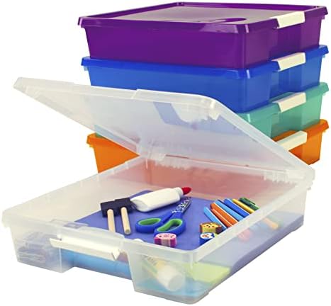 Storex Classroom Craft Project Box – Stacking Plastic Organizer Fits 12x12 Scrapbooking Paper, Assorted STEAM Colors, 5-Pack (63202C05C) by Storex