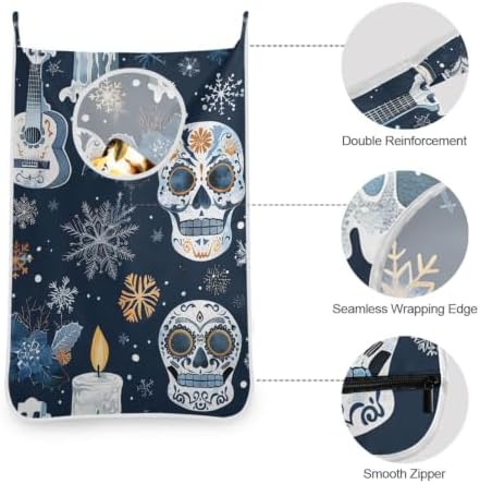 Hanging Laundry Hamper Bag Over the Door Laundry Hamper Wall Hamper with Stainless Steel Hooks for Dirty Clothes Saving Space Large Size 29.5X20inch 1PCs Black Skull - Image 5