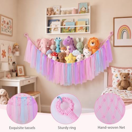 FIOBEE Stuffed Animals Net LED Light Toy Hammock for Kids Bedroom Storage - Image 6
