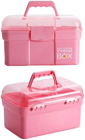 Kinsorcai 11'' Plastic Storage Box with Removable Tray, Multipurpose Organizer and Storage Case for Art Craft and Cosmetic (Pink) - Image 3