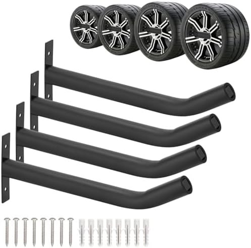 4 Pcs Tire Wall Hooks, Heavy Duty Garage Storage System, Strength Steel Tyre Rack for Car, SUV, Motorcycle Tires, Ladders & Chairs (12.2Inch) by Unknown