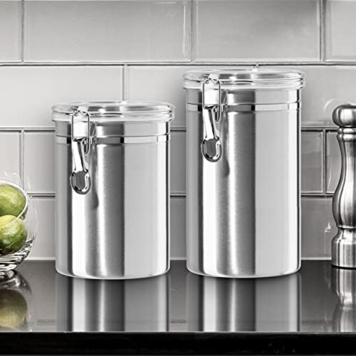 Oggi Stainless Steel Kitchen Canister 62 fl oz - Airtight Clamp Lid, Clear See-Thru Top - Ideal for Kitchen_Storage, Food Storage, Pantry Storage. Large Size 5" x 7.5". (Pack of 12) - Image 2