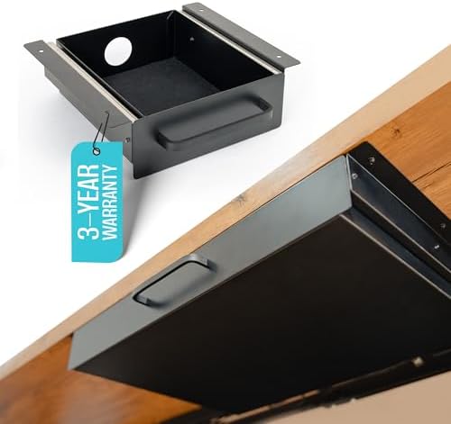 Under Desk Drawer Slide Out Attachment - Carbon Steel Undermount Table Drawer with Cable Management, Pull Out Add-On Storage for Office & Standing Desks (7.5" x 8" x 2.8") by COREMINDED