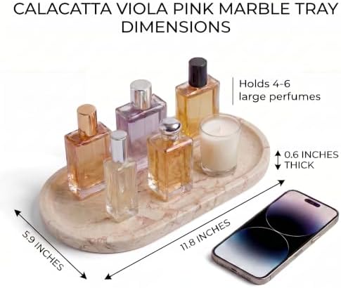 YKAJO Calacatta Viola Pink Oval Marble Tray, 11.8x5.9 Perfume Organizer - Image 3