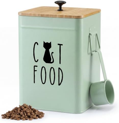 PERFNIQUE Cat Food Storage Container, Airtight Cat Treat Container with Bamboo Lid, Pet Food Storage for Kitchen Countertop, Treat Jars for Pets, Cat Food Container (Sage Green, with Spoon) by PERFNIQUE