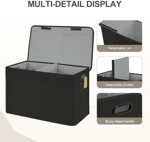 Large Toy Storage Box with Lid, Collapsible Toys Storage Organizer Bins with Dividers and Handles, Storage Chest Bin for Kids, Boys, Girls, Nursery 25"x13" x16" (Black) - Image 4