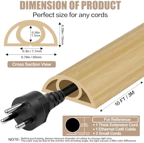 Floor Cord Cover Self Adhesive Cord Hider,10FT Cable Management, Extension Strip Protector for Wires, Prevent Cable Trips for Offices, Gyms, Exhibitions Cavity:0.3"(W) x0.28(H) WoodLightyellow - Image 2