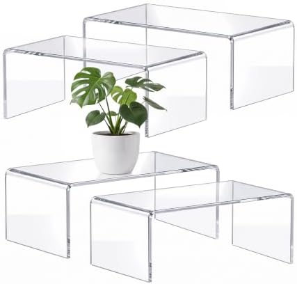 Large Acrylic Risers, 4 Pack Clear Display Stands 12.4 x 5 x 5 Inch by Unknown