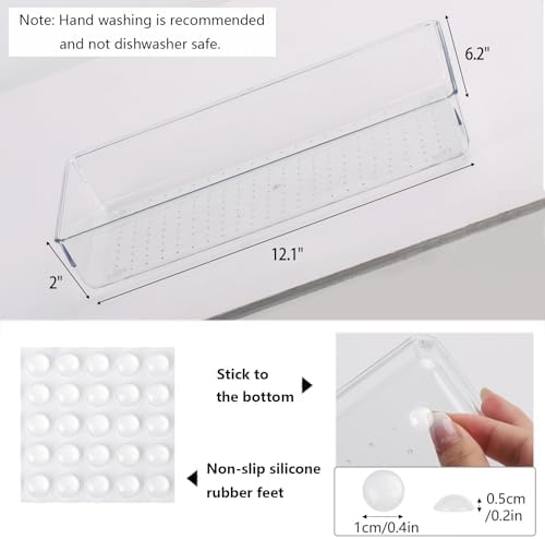 6Pcs Clear Plastic Drawer Organizers Tray 12" x 6.2" Storage Bins with 25Pcs Non-Slip Pads for Makeup, Jewelries, Kitchen Utensils, Bathroom and Office - Image 3