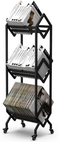 VENNQD Bookshelf Book Cart Rack Industrial Metal Bookcase 3 Tier Holder with Wheels Modern Stylish Design Magazines Files Album Recipe Book Storage Organizer for Sofa End Bed Beside (3 Tier) by VENNQD