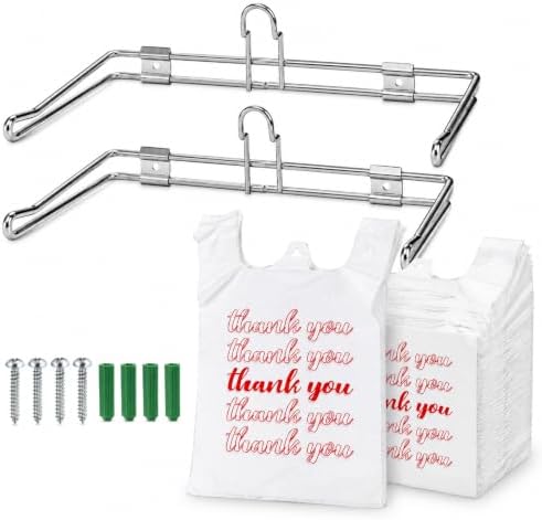 Lawei 2 Pack T-Shirt Bag Rack, Wall Mount Iron T-Shirt Bags Holder for Plastic Bags, Hanging Bag Holder/Dispenser for Grocery Store, Restaurant, Farmers Market, Retail Store and Business, 6 Inch Arms - Image 3
