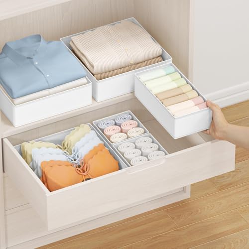 DIMJ Drawer Organizer Clothes, 8 Pack Dresser Organizer, Foldable Closet Organizers and Storage, Fabric Dresser Bins, Drawer Dividers for Nursery, Baby Clothes, Underwears, Sock (white) - Image 5