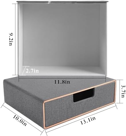 Stackable Organizer Drawer PU Leather Classic Handmade,Organize Home Office Desk Accessories and Sort Letter-Size Paper/a4 Document,Desktop Caddy with Drawers Storage,13.1x10x3.7inches,Grey - Image 3