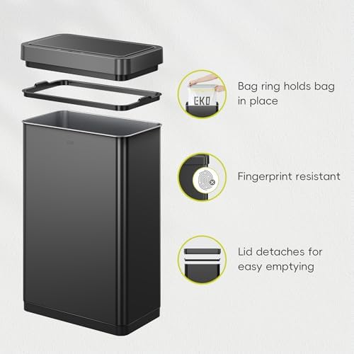 EKO Mirage X 80 Liter / 21.1 Gallons Motion Sensor Trash Can or Recycling Bin, Automatic Large Kitchen Trash Can Touchless, Stainless Steel, Matte Black - Image 6