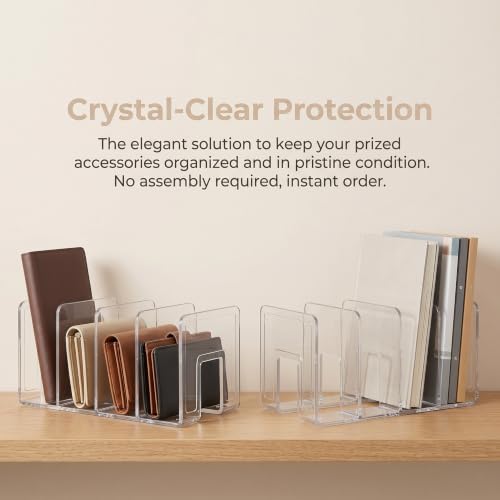 4 Pack Acrylic Purse Organizer for Closet, Clear Stackable Handbag Storage, Handbag Organizer with 4 Slots (3" Each), No Assembly, Non-Slip, for Small Wallets, Clutches & Files - Image 5