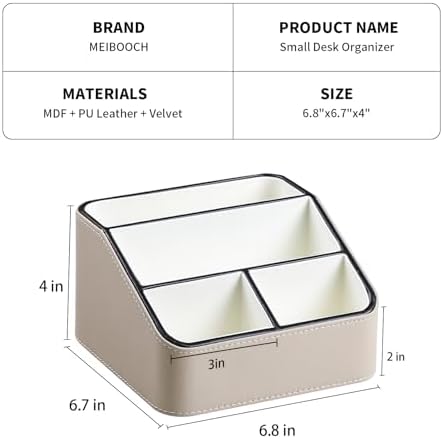 PU Leather Desk Organizer, Remote Control Holder (Small/Beige) - Image 5