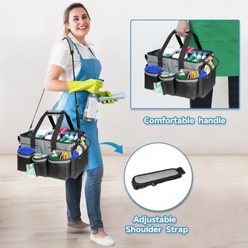 Cleaning Tool Organizer Bag with Handles, Cleaning Caddy, Grey - Image 5