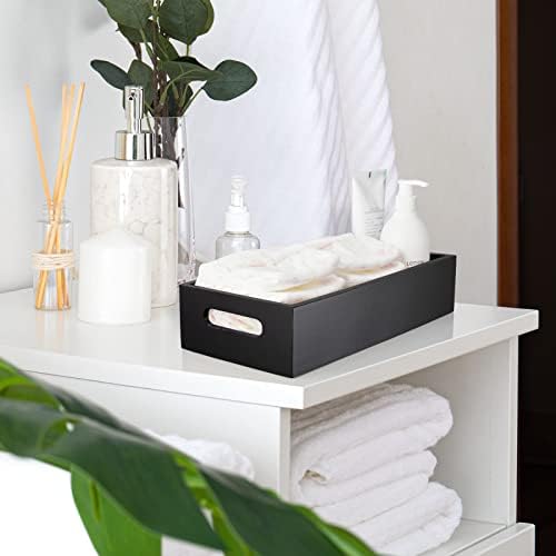 ALELION Black Bathroom Basket - Wooden Toilet Tank Paper Basket with Handle for Organizing - Back of Toilet Storage Organizer for Bathroom Tank Topper Counter - Black Bathroom Decor Box - Image 6