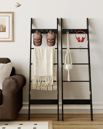 Hzuaneri Blanket Ladder Decorative Quilt Rack with 4 Removable Hooks - Image 4