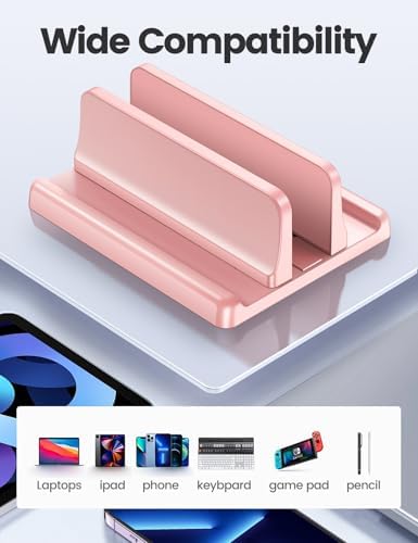 Vaydeer Vertical Laptop Stand Holder Plastic Adjustable Desktop Notebook Dock Space-Saving 3 in 1 for All MacBook Pro Air, Mac, HP, Dell, Microsoft Surface, Lenovo, up to 17.3 inches (Pink) - Image 5