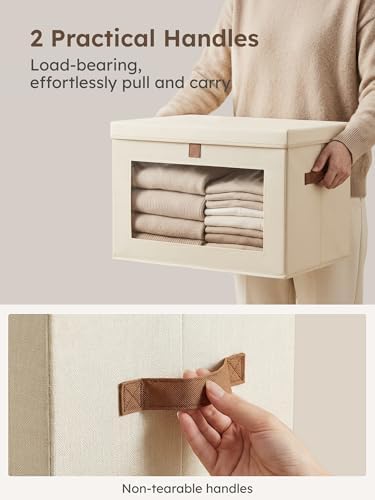 Homsorout Large Closet Storage Organizer - Clothes Storage Bins with Handles & Window, Collapsible Decorative Boxes with Lids, Fabric Containers for Living Room, Dorm, 2 Pack, Beige - Image 6