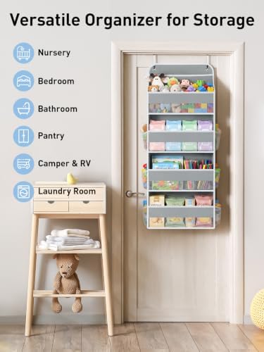 Yecaye Over the Door Organizer, Stuffed Animal Storage, Bathroom Organizers and Storage for Nursery Newborn Baby Essentials Stuff Dorm Room, Widen by 7cm, Deepen by 3cm, Grey 4 Tier Extra-Large - Image 6