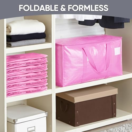 TICONN 4 Pack Extra Large Moving Bags Heavy Duty with Zippers & Carrying Handles, Durable Storage Bags Moving Boxes for Closet Organizers and Storage (4 Pack, Pink) - Image 7