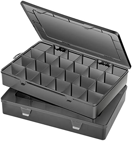 Gbivbe Large 24 Grids Plastic Organizer Box Adjustable Dividers,Clear Storage Box for Jewelry, Art DIY Crafts, Washi Tapes, Beads and Small Parts(Black, 2Pack) by Gbivbe