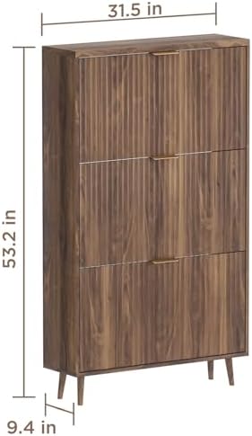 Shoe Cabinet Storage,Modern Freestanding Organizer with 3 Flip Drawers,Narrow Shoe Rack Cabinet for Entryway,Walnut - Image 2