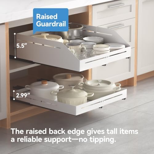 Pull Out Cabinet Organizer 15.8"-23"D&10"-16"W Raised Walls White - Image 4