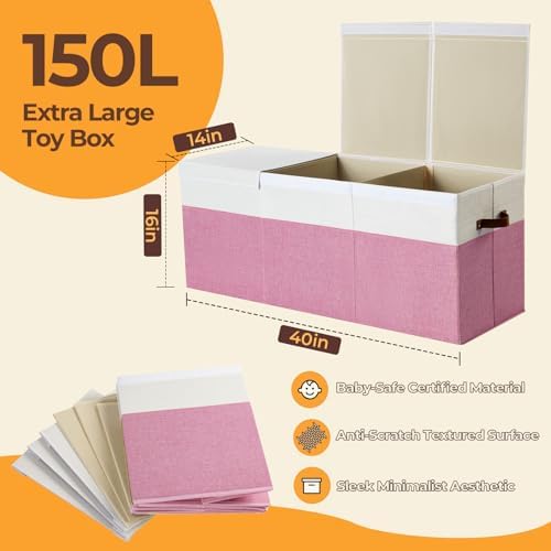 Extra Large Toy Box with Lid,Collapsible Toy Storage Chest Bin,Pink - Image 2
