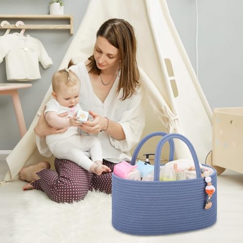 COMSE Large Cotton Rope Baby Diaper Caddy Organizer, Folkstone Gray - Image 3
