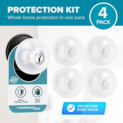 STRONGEST HOME Clear Silicone Door Knob Cover & Wall Protector – Soft Rubber Handle Grip for Arthritis Support and Quiet Damage Prevention (4 Pack) - Image 2