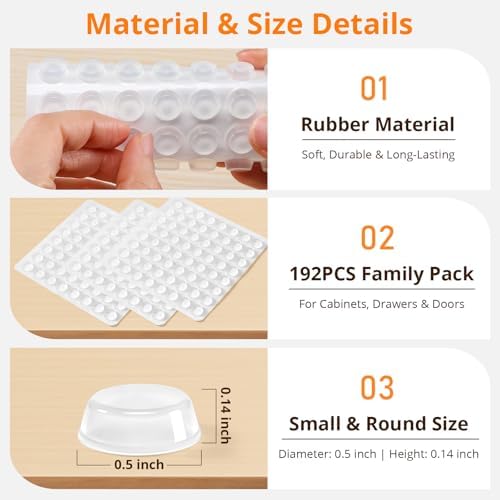 CHUNZEXI 192 PCS Clear Cabinet Door Bumpers, 1/2 Inch Round Rubber Pads - Image 2