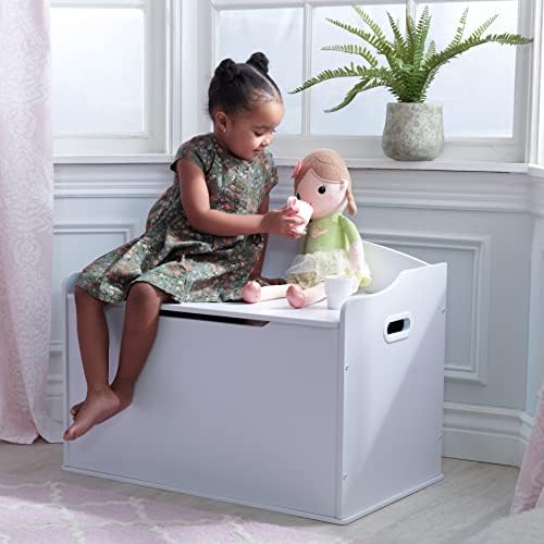 KidKraft Austin Wooden Toy Box/Bench with Safety Hinged Lid, White, Gift for Ages 3+, Amazon Exclusive - Image 2