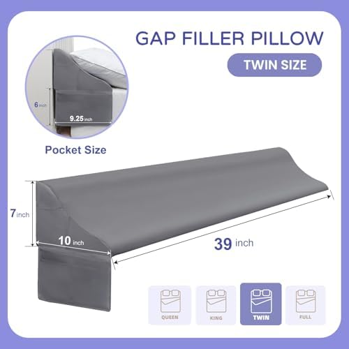 Vekkia Bed Wedge Pillow for Headboard,Bed Gap Filler Twin (Gap 0–6") Gray - Image 2