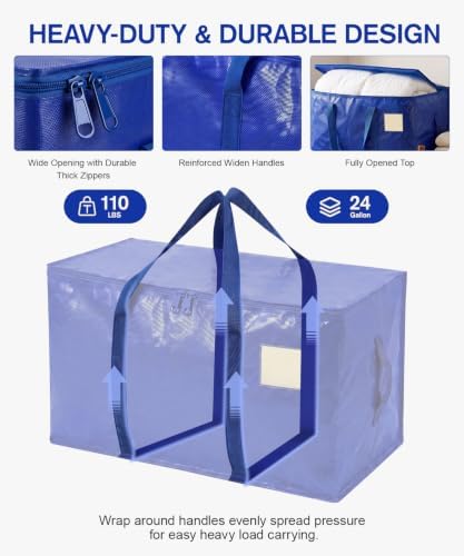 Moving Bags Heavy Duty Extra Large 6-Pack, 110 LBS Load Storage Bag, Blue - Image 3
