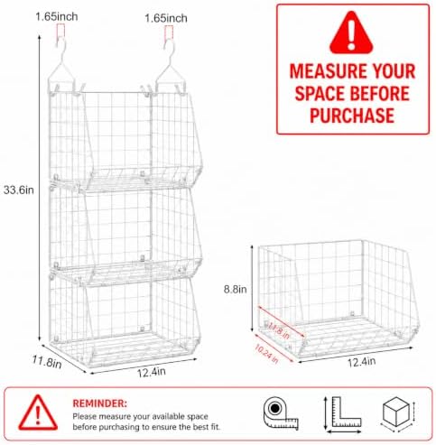 X-cosrack 3 Tier Foldable Closet Organizer, Clothes Shelves with 5 S Hooks, Wall Mount&Cabinet Wire Storage Basket Bins, for Clothing Sweaters Shoes Handbags Clutches Accessories-White Patent Design - Image 3