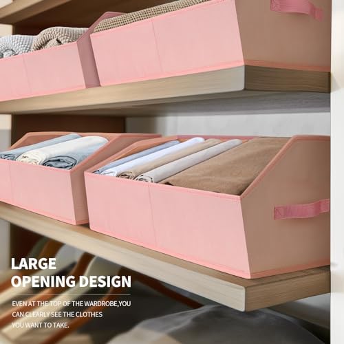 Homsorout Closet Baskets for Shelves Trapezoid - Decorative Storage Baskets with Handle, Closet Bins for Organization, Shelf Storage Bins for Clothes, Books, Home, Office, 8 Pack, Pink - Image 3