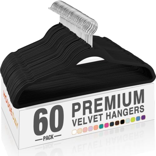 HOUSE DAY Black Velvet Hangers 60 Pack, Premium Non Slip Clothes Hangers by HOUSEDAY