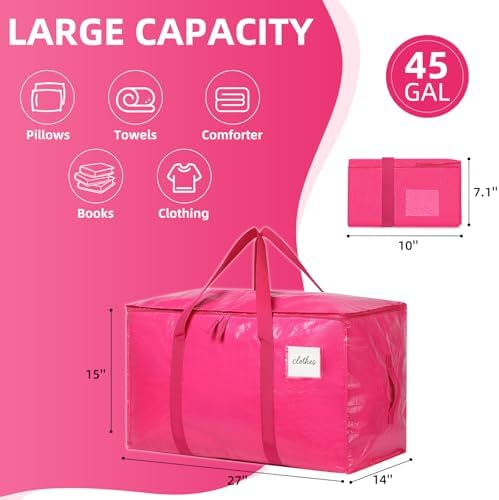 Moving Bags Heavy Duty Hot Pink – Large Packing Bags for Moving, Extra Large Storage Totes with Zippers and Handles - Image 6