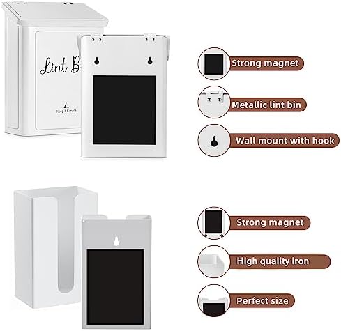 SUBEKYU Magnetic Lint Bin and Dryer Sheet Holder Set for Laundry Room,White - Image 2