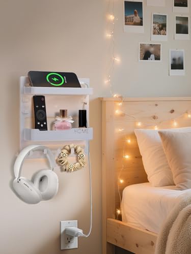Bedside Wall Organizer Shelf Storage with Cable Clips, Dorm Room Must Haves - Image 5