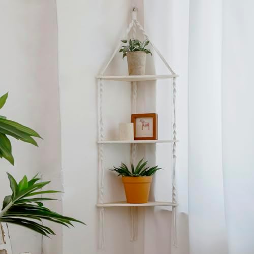 Artilady Corner Shelves Macrame Wall Hanging, 3 Tier Boho Storage by Artilady