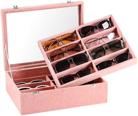 Frebeauty 16-Slot Sunglass Organizer Box,2 Layer Velvet Sunglasses Holder by Frebeauty