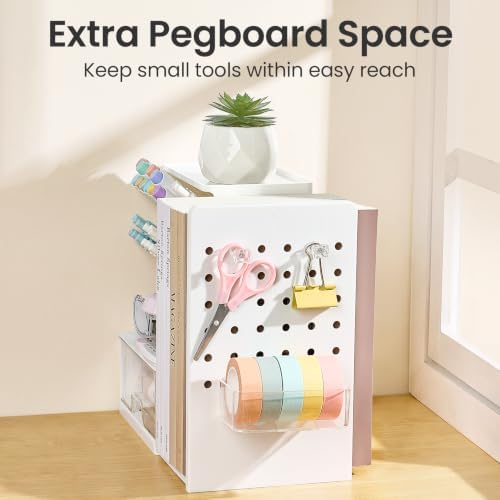Sooez Desk Organizer with Bookends, Pegboard & Drawer, Pen & Pencil Holder - Image 6