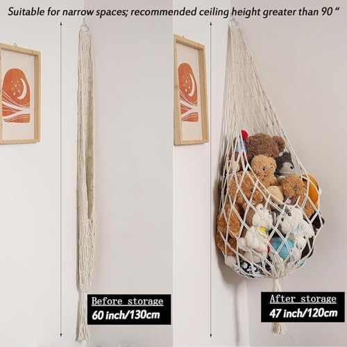 Amdermi Stuffed Animal Hammock Corner, Boho Macrame Plush Toy Storage Net for Wall, Hanging Stuffed Animal Holder for Nursery, Playroom, Kids Room, Cream (Pack of 2) - Image 3